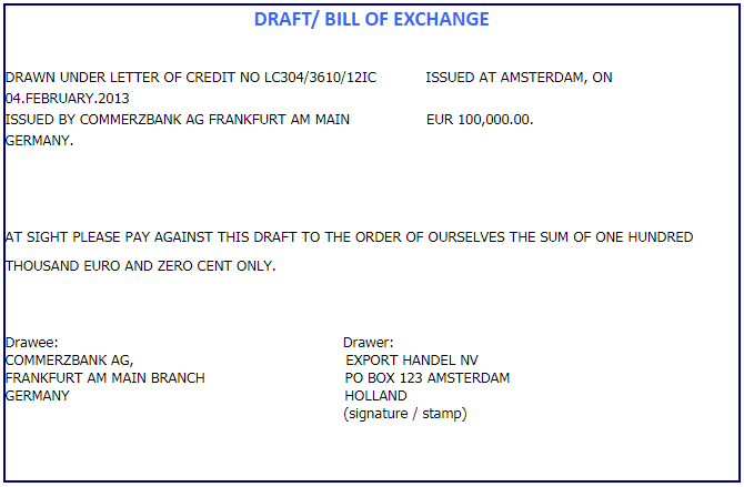 Sample Bill Of Exchange Letterofcredit Biz Lc L C