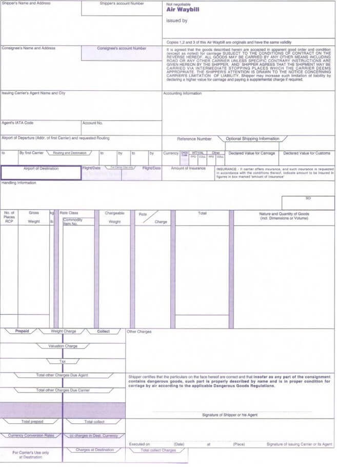 Figure 2 : House Air Waybill Sample