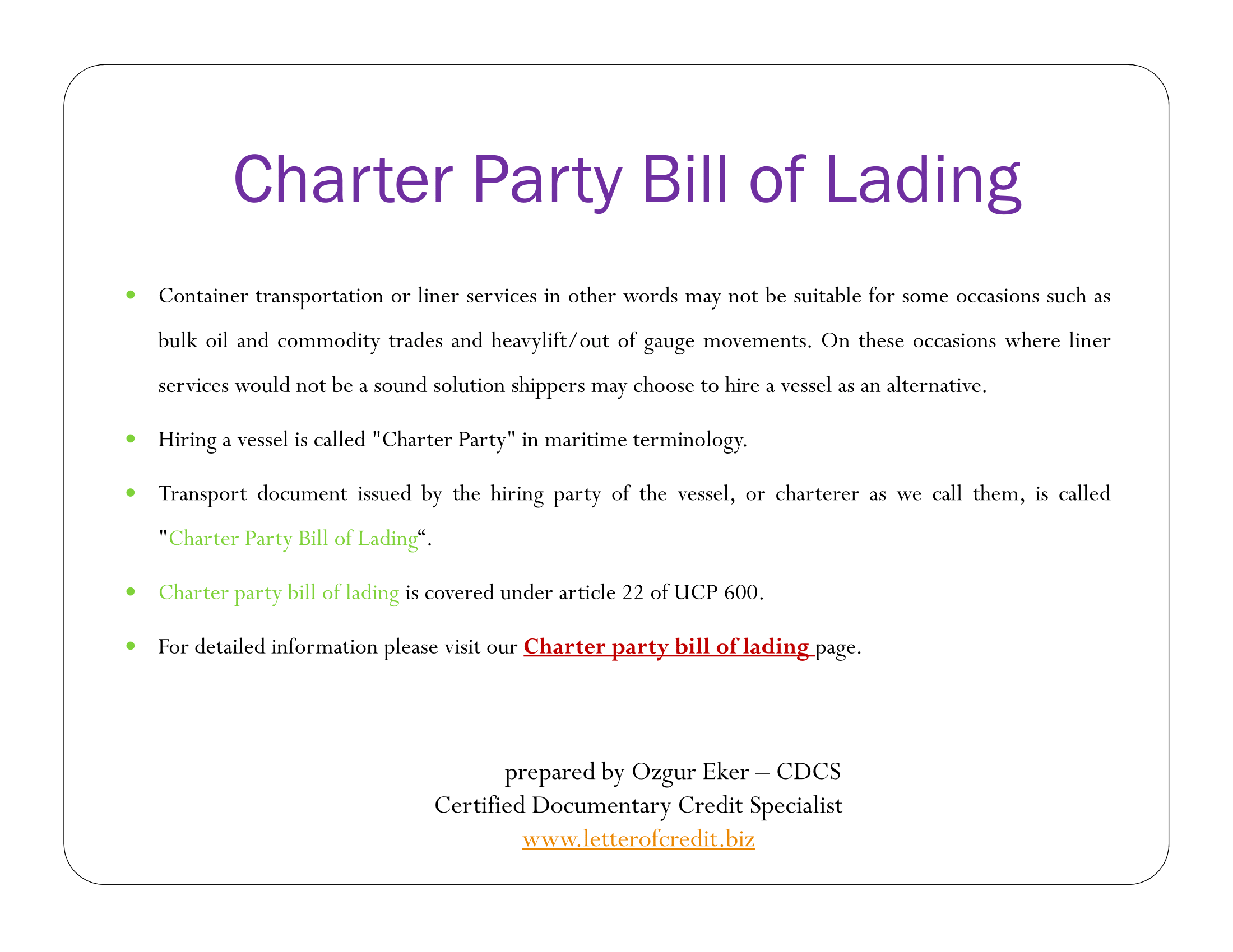 Charter Party Bill of Lading