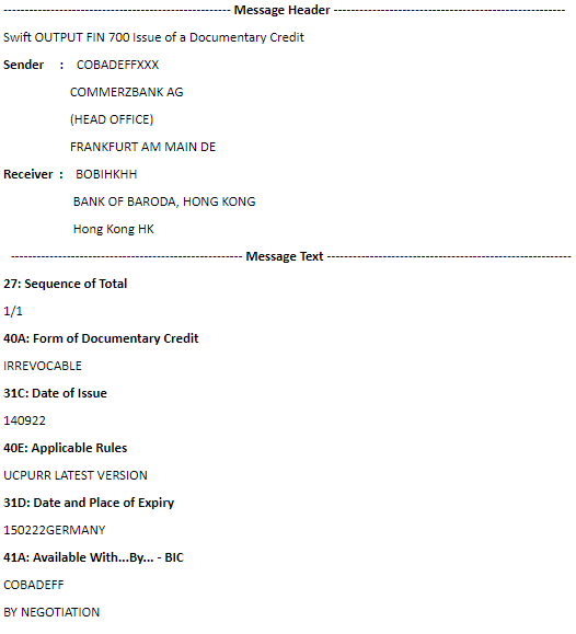 mt 700 letter of credit example available with issuing bank