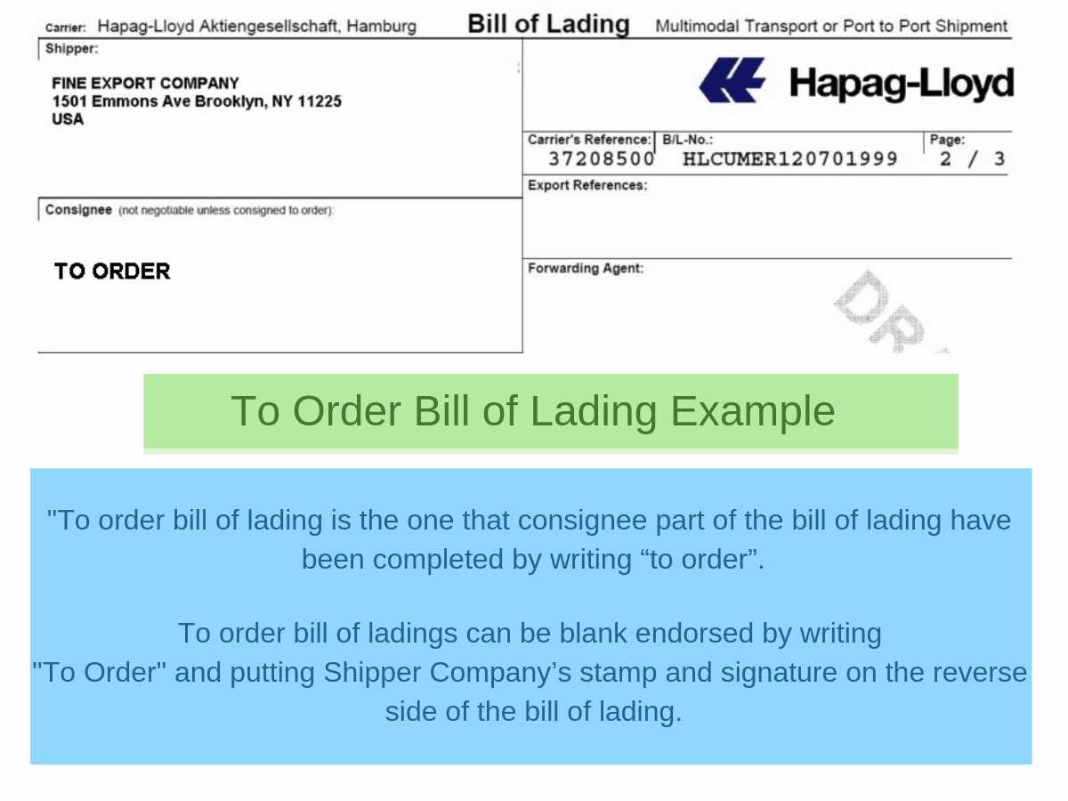  To Order Bill of Lading Example