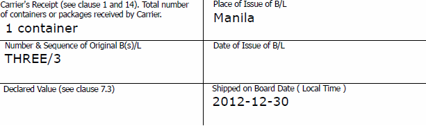 charter party bill of lading date of shipment