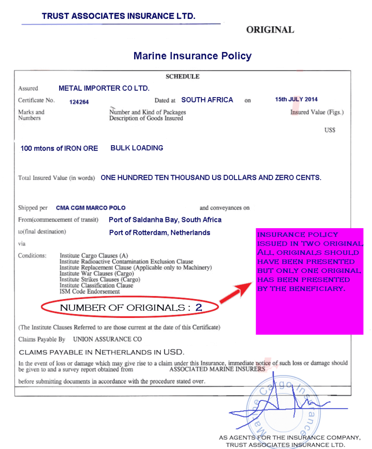 All Originals of Insurance Policies Have Not Been